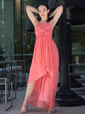 A-Line/Princess Chiffon Ruffles Spaghetti Straps Sleeveless Asymmetrical Junior/Girls Bridesmaid Dresses
