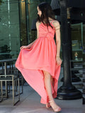 A-Line/Princess Chiffon Ruffles Spaghetti Straps Sleeveless Asymmetrical Junior/Girls Bridesmaid Dresses