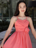A-Line/Princess Chiffon Ruffles Spaghetti Straps Sleeveless Asymmetrical Junior/Girls Bridesmaid Dresses