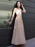 A-Line/Princess Chiffon Lace Halter Sleeveless Floor-Length Junior/Girls Bridesmaid Dresses