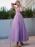 A-Line/Princess Tulle Ruched V-neck Short Sleeves Floor-Length Junior/Girls Bridesmaid Dresses
