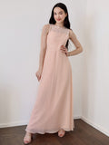 A-Line/Princess Chiffon Lace High Neck Sleeveless Floor-Length Junior/Girls Junior Bridesmaid Dresses