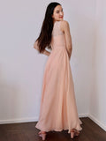 A-Line/Princess Chiffon Lace High Neck Sleeveless Floor-Length Junior/Girls Junior Bridesmaid Dresses