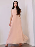 A-Line/Princess Chiffon Lace High Neck Sleeveless Floor-Length Junior/Girls Junior Bridesmaid Dresses