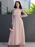 A-Line/Princess Chiffon Ruffles Spaghetti Straps Sleeveless Floor-Length Junior/Girls Bridesmaid Dresses