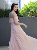 A-Line/Princess Chiffon Ruffles Spaghetti Straps Sleeveless Floor-Length Junior/Girls Bridesmaid Dresses