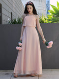 A-Line/Princess Chiffon Ruffles Spaghetti Straps Sleeveless Floor-Length Junior/Girls Bridesmaid Dresses