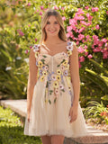 3D Flower Tulle Short Length Prom Dresses