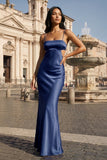Spaghetti Straps Sheath Aqua Blue Prom Dress Formal Satin Party Dress