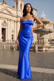 Spaghetti Straps Sheath Aqua Blue Prom Dress Formal Satin Party Dress