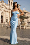 Spaghetti Straps Sheath Aqua Blue Prom Dress Formal Satin Party Dress
