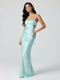 Spaghetti Straps Sheath Aqua Blue Prom Dress Formal Satin Party Dress