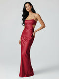 Spaghetti Straps Sheath Aqua Blue Prom Dress Formal Satin Party Dress