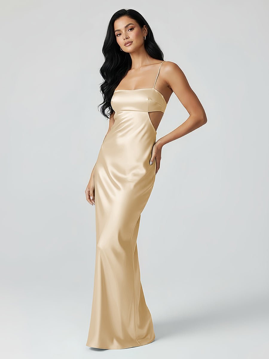 Spaghetti Straps Sheath Aqua Blue Prom Dress Formal Satin Party Dress