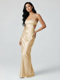 Spaghetti Straps Sheath Aqua Blue Prom Dress Formal Satin Party Dress