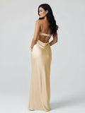 Spaghetti Straps Sheath Aqua Blue Prom Dress Formal Satin Party Dress