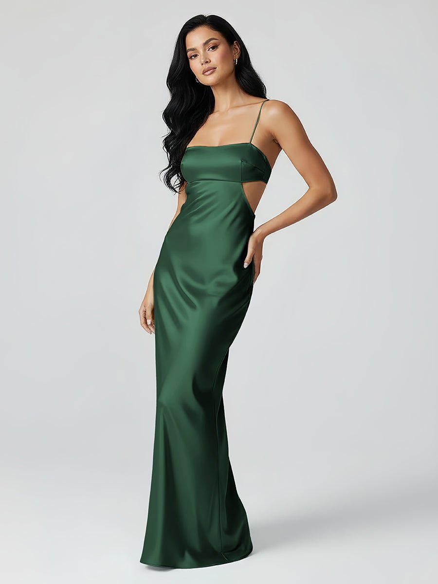 Spaghetti Straps Sheath Aqua Blue Prom Dress Formal Satin Party Dress