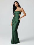 Spaghetti Straps Sheath Aqua Blue Prom Dress Formal Satin Party Dress