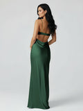 Spaghetti Straps Sheath Aqua Blue Prom Dress Formal Satin Party Dress