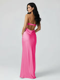 Spaghetti Straps Sheath Aqua Blue Prom Dress Formal Satin Party Dress