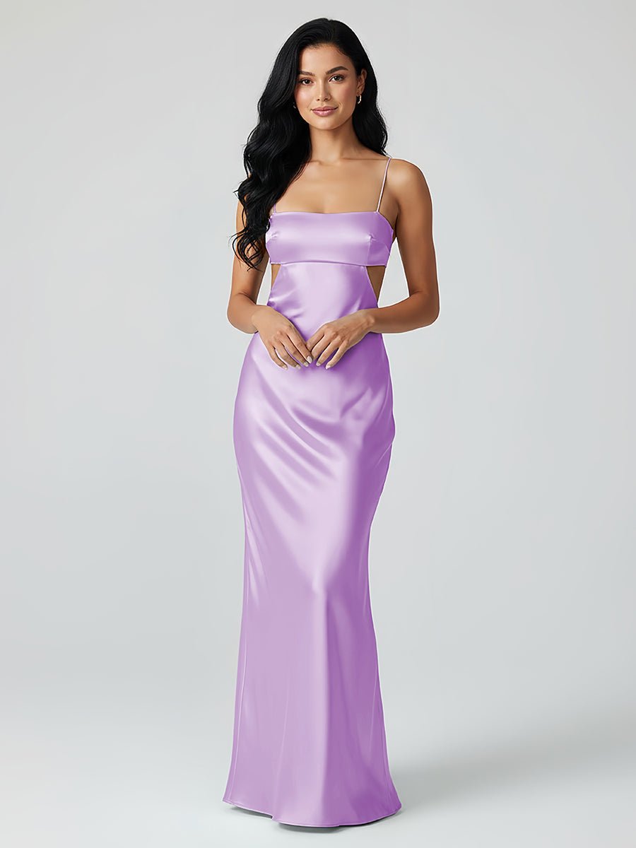 Spaghetti Straps Sheath Aqua Blue Prom Dress Formal Satin Party Dress