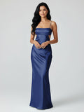 Spaghetti Straps Sheath Aqua Blue Prom Dress Formal Satin Party Dress