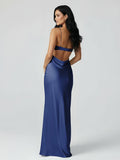 Spaghetti Straps Sheath Aqua Blue Prom Dress Formal Satin Party Dress