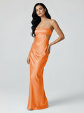Spaghetti Straps Sheath Aqua Blue Prom Dress Formal Satin Party Dress