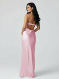 Spaghetti Straps Sheath Aqua Blue Prom Dress Formal Satin Party Dress