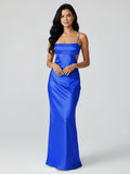 Spaghetti Straps Sheath Aqua Blue Prom Dress Formal Satin Party Dress