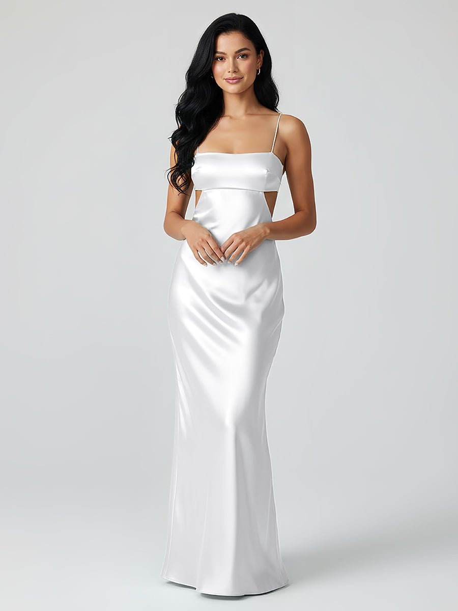 Spaghetti Straps Sheath Aqua Blue Prom Dress Formal Satin Party Dress