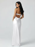 Spaghetti Straps Sheath Aqua Blue Prom Dress Formal Satin Party Dress
