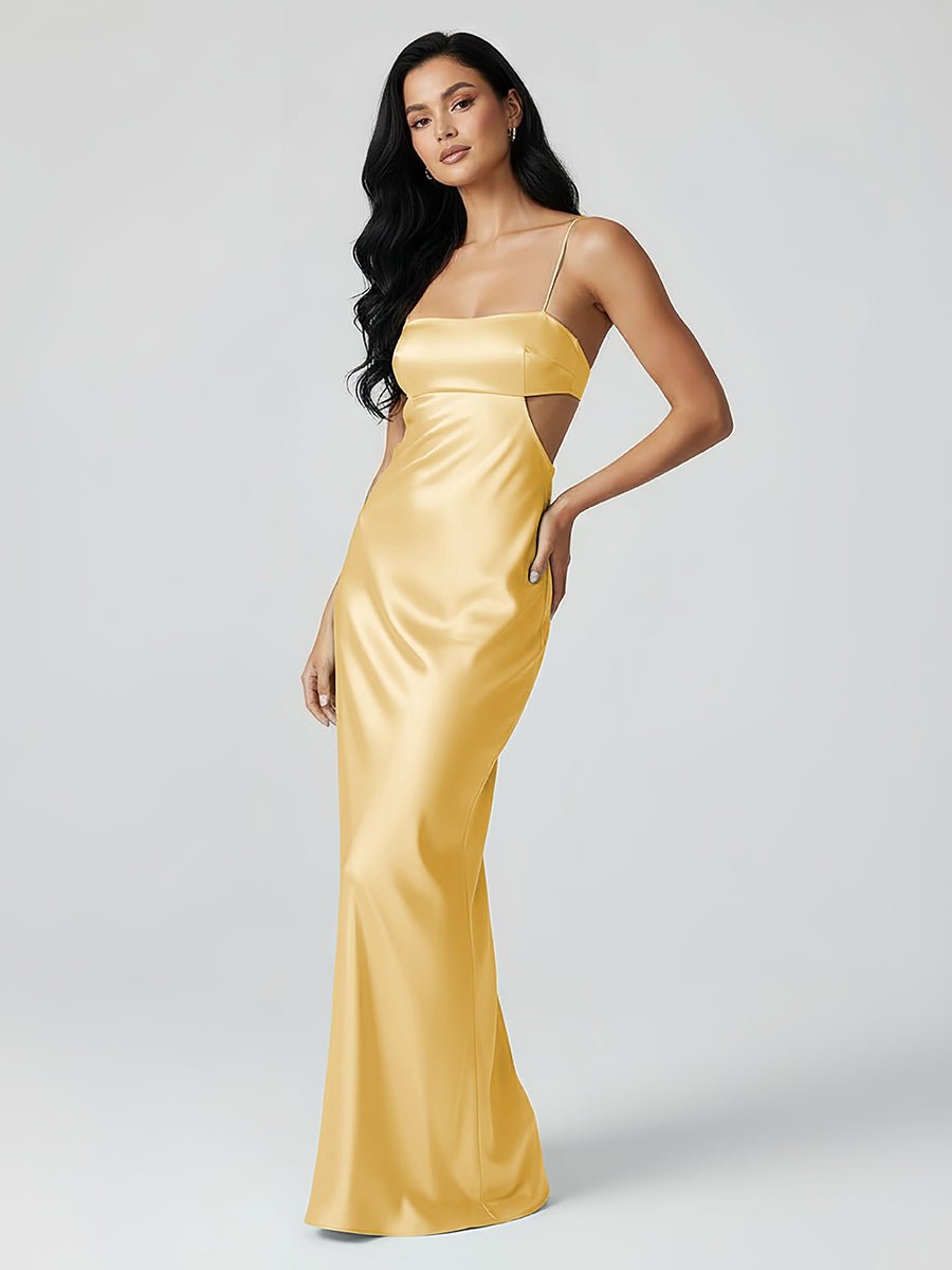 Spaghetti Straps Sheath Aqua Blue Prom Dress Formal Satin Party Dress