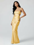 Spaghetti Straps Sheath Aqua Blue Prom Dress Formal Satin Party Dress