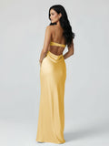 Spaghetti Straps Sheath Aqua Blue Prom Dress Formal Satin Party Dress