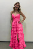 A Line Spaghetti Straps Yellow Long Prom Dress with Ruffles