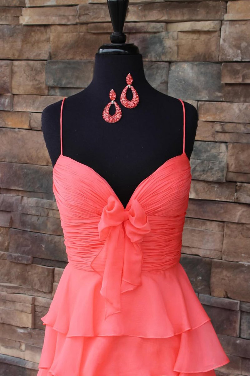 A Line Spaghetti Straps Yellow Long Prom Dress with Ruffles
