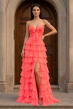 A Line Spaghetti Straps Yellow Long Prom Dress with Ruffles