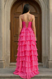 A Line Spaghetti Straps Yellow Long Prom Dress with Ruffles