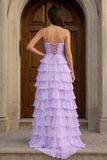 A Line Spaghetti Straps Yellow Long Prom Dress with Ruffles