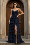 A Line Spaghetti Straps Yellow Long Prom Dress with Ruffles