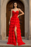 A Line Spaghetti Straps Yellow Long Prom Dress with Ruffles