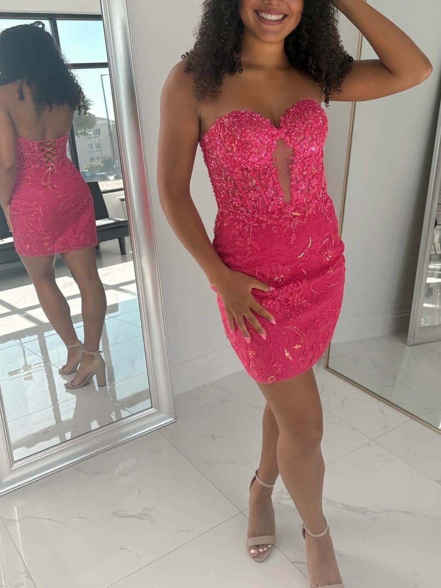 Turquoise Bodycon Sweetheart Lace Short Tight Homecoming Dresses with Appliques