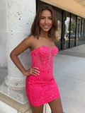 Turquoise Bodycon Sweetheart Lace Short Tight Homecoming Dresses with Appliques