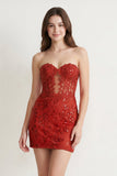 Red - Bodycon Sweetheart Lace Short Tight Homecoming Dresses with Appliques