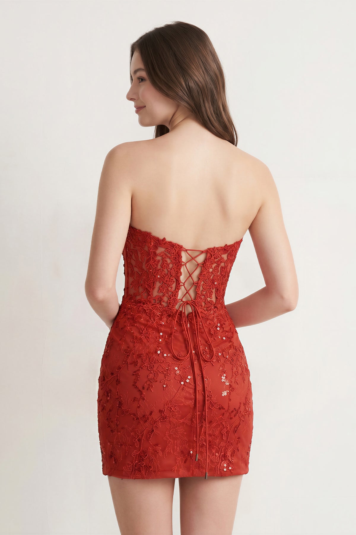 Red - Bodycon Sweetheart Lace Short Tight Homecoming Dresses with Appliques