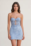 Sky Blue - Bodycon Sweetheart Lace Short Tight Homecoming Dresses with Appliques