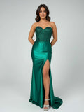 Burgundy Beaded Sweetheart Mermaid Long Prom Dress