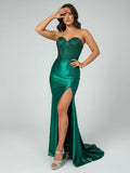 Burgundy Beaded Sweetheart Mermaid Long Prom Dress