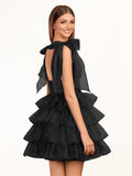 Trendy A-Line Royal Blue Tiered Homecoming Dress with Bow